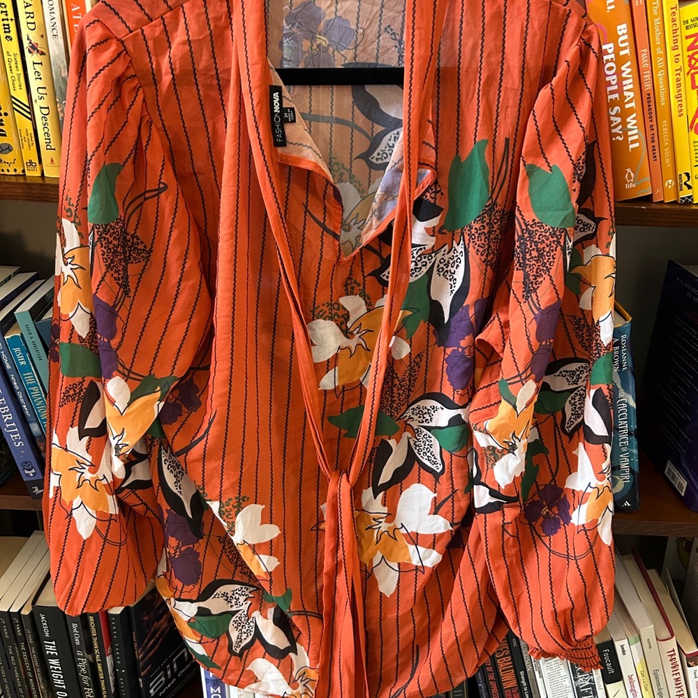 Fashion Nova Orange Floral Blouse